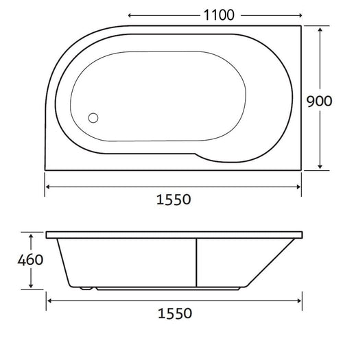 Donello Compact Left Hand Standard Acrylic Shower Bath 1550x900mm