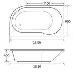 Donello Compact Right Hand Reinforced Acrylic Shower Bath 1550x900mm