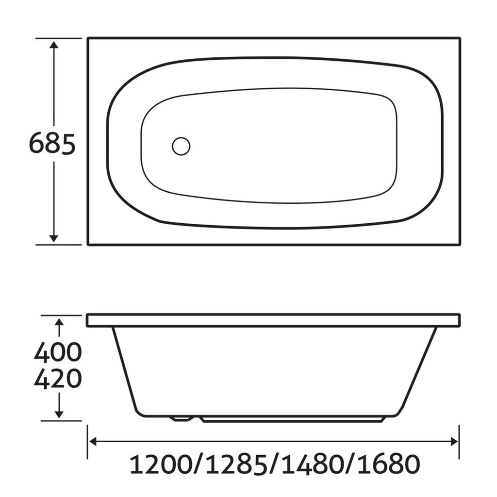 Aura Standard Acrylic Single Ended Bath 1480x700mm