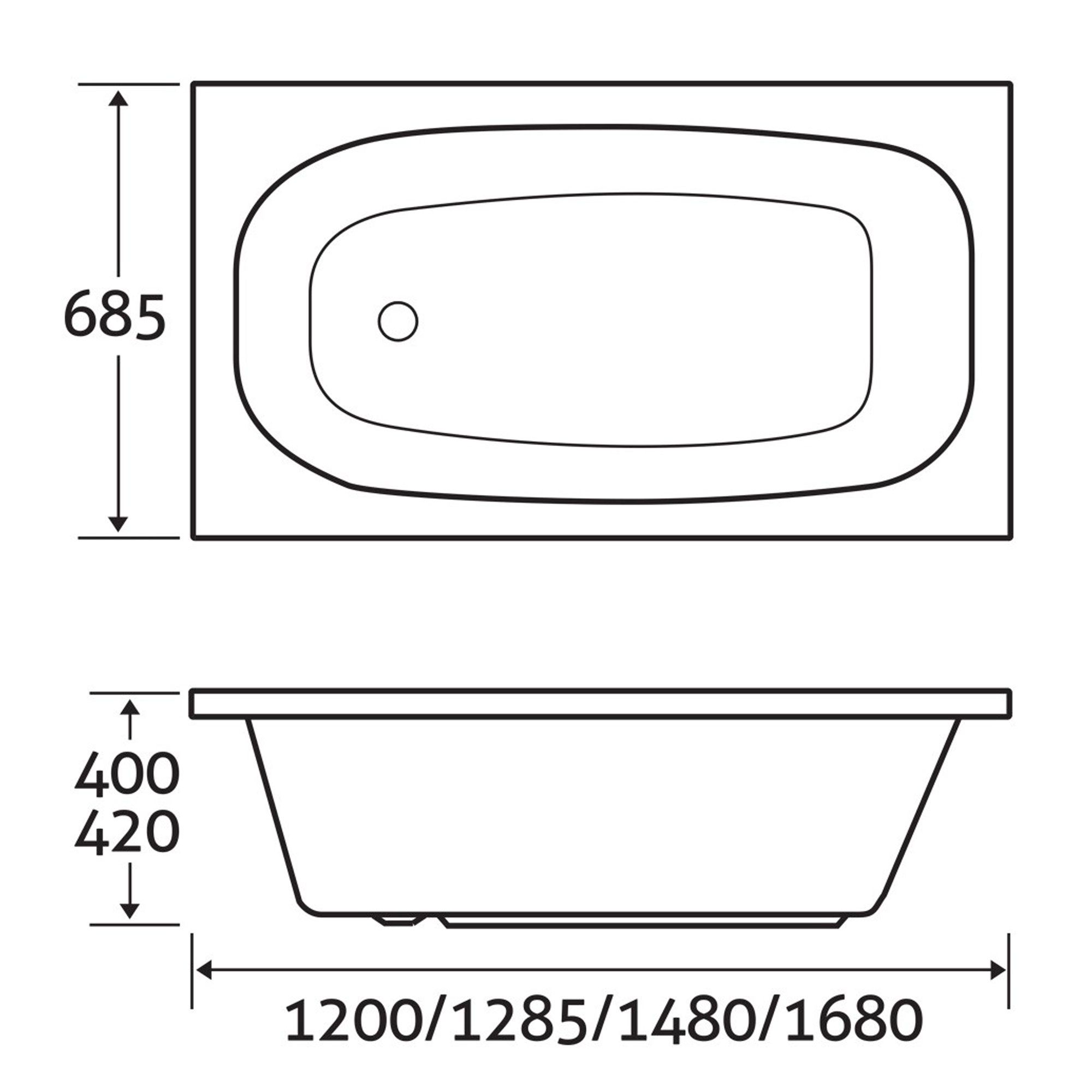 Aura Standard Acrylic Single Ended Bath 1480x700mm