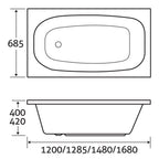 Lanester Super Strong Reinforced Acrylic Single Ended Bath 1480x700mm