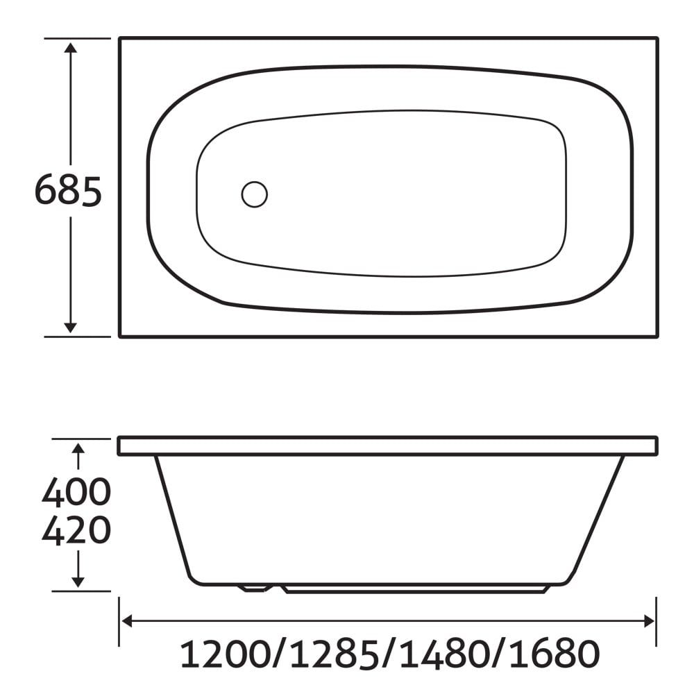 Lanester Super Strong Reinforced Acrylic Single Ended Bath 1480x700mm