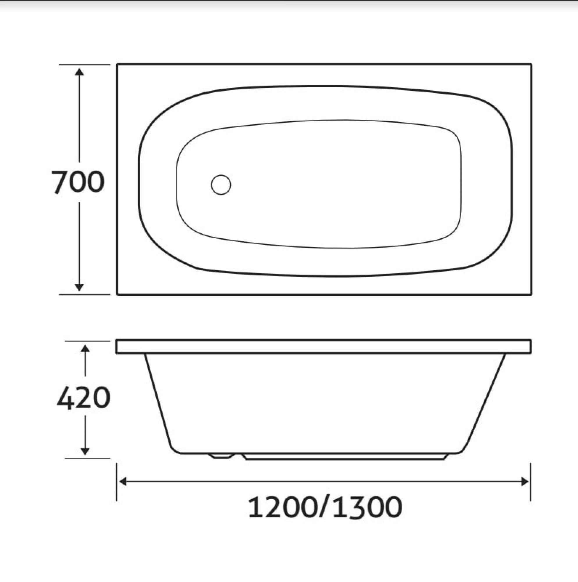 Aura Standard Acrylic Single Ended Bath 1200x700mm