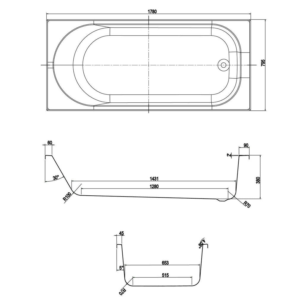 Leigh Reinforced Acrylic Single Ended Bath 1780x795mm