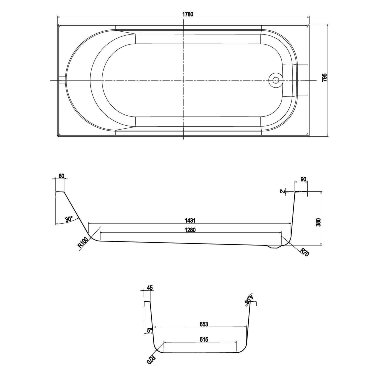 Leigh Reinforced Acrylic Single Ended Bath 1780x795mm