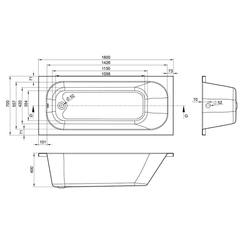 Leigh Reinforced Acrylic Single Ended Bath 1480x685mm