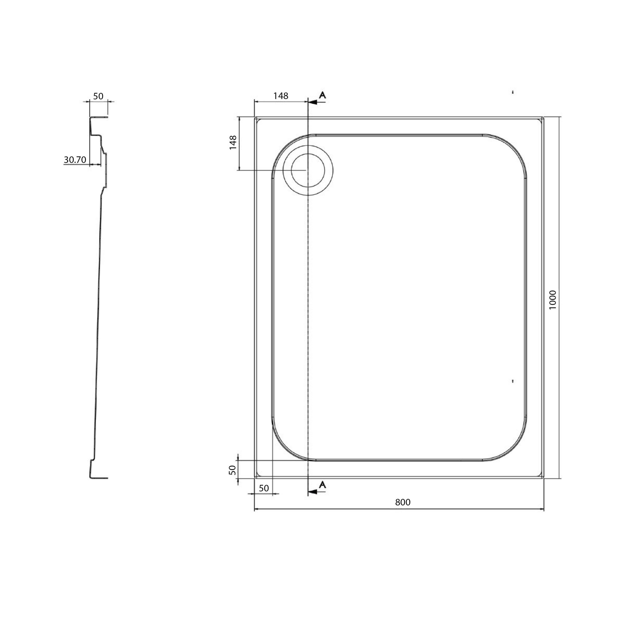 Jade Low Profile Non Slip Rectangle Shower Tray 1000x800mm