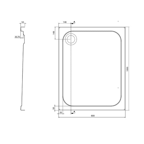 Jade Low Profile Non Slip Rectangle Shower Tray 1000x800mm